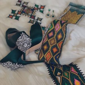 Kiara Satin Rhinestone  Peep-Toe Platform Pumps